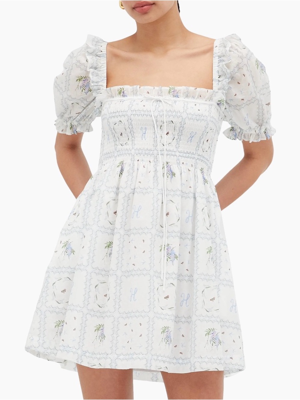 Hill house patchwork mini Scarlett Smocked Floral Puff Sleeve Mini Dress